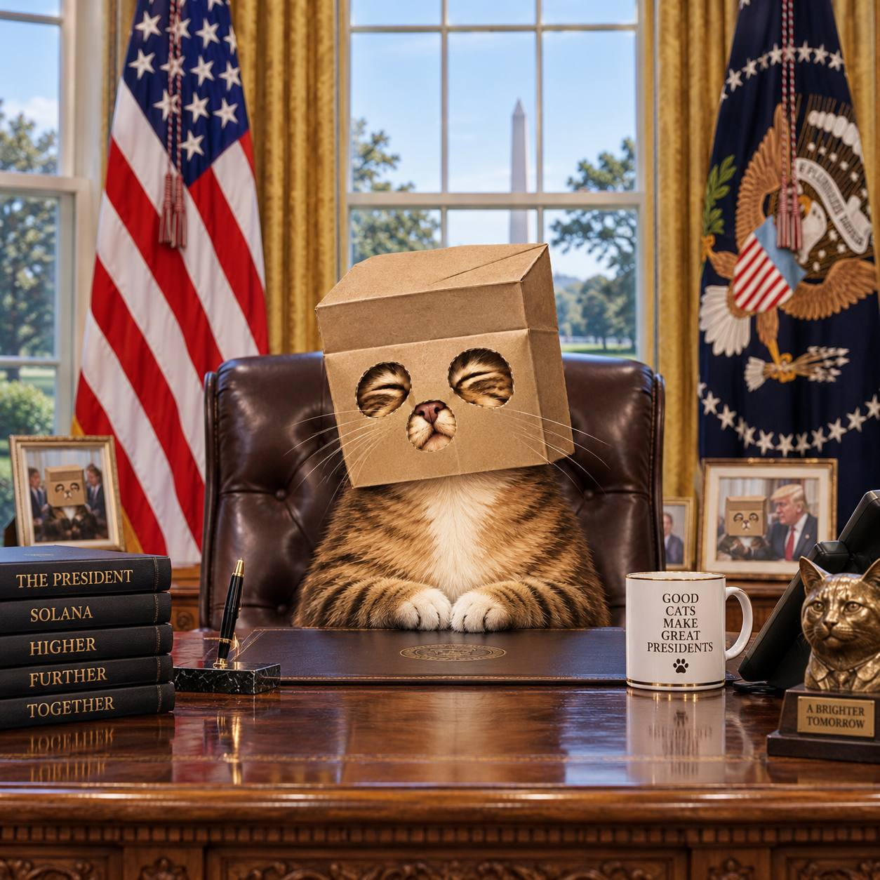 ANONCATE sitting behind the presidential desk in the Oval Office